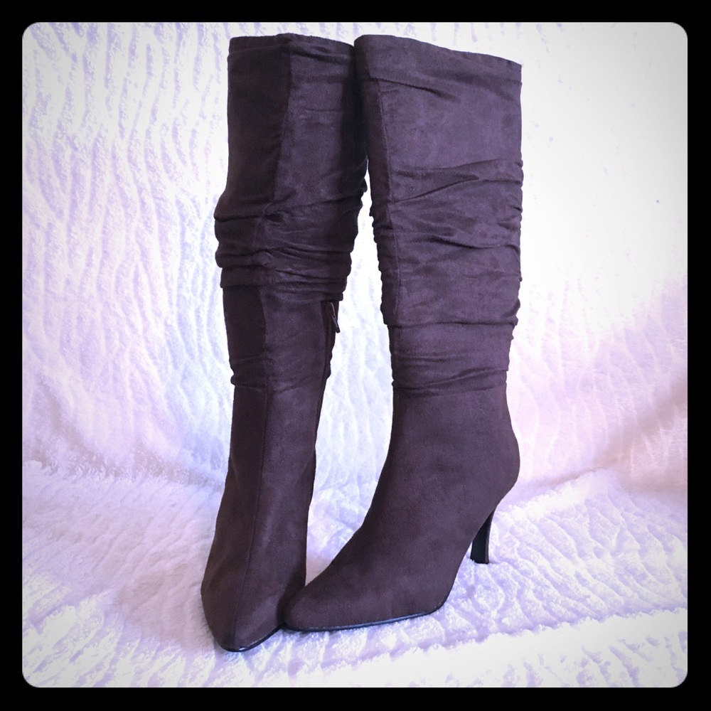 Faux suede knee boots